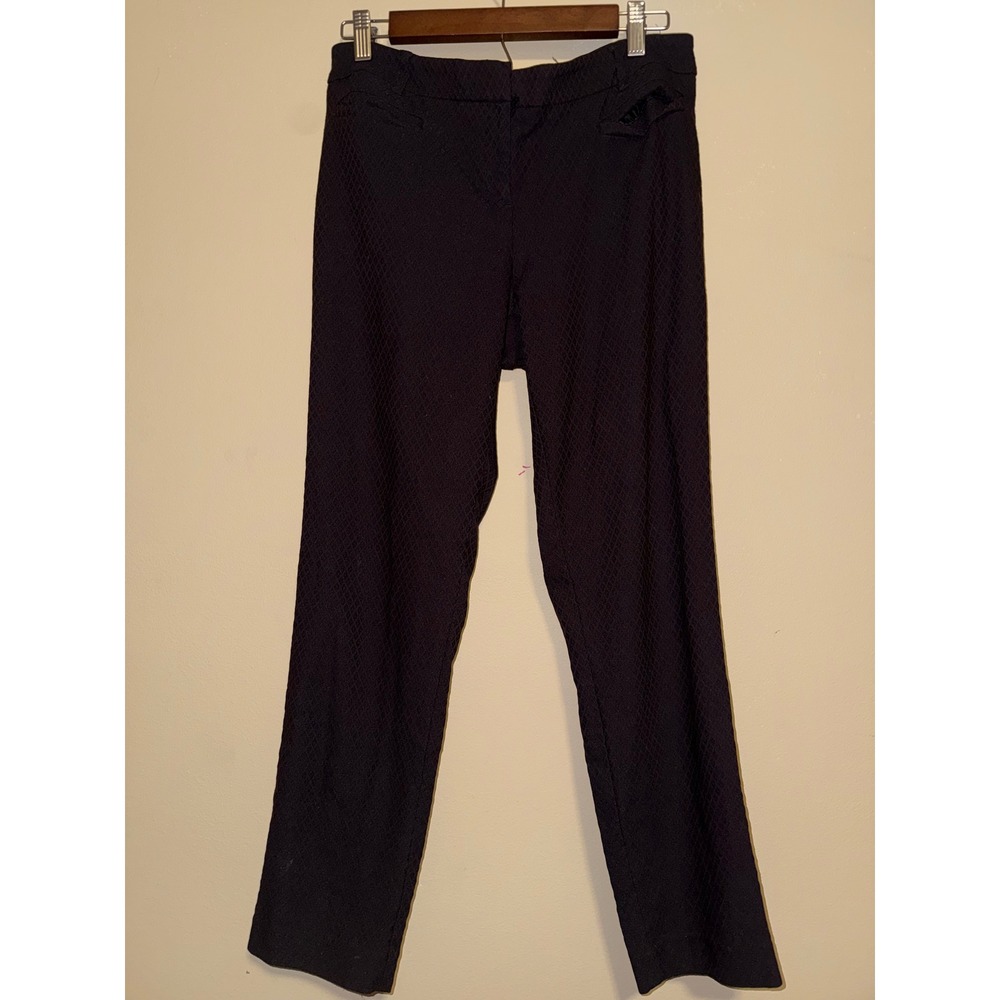 Van Heusen Women Dark Plum Textured Diamond Stretch Straight Leg Pants 10 Office